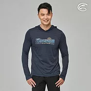 ADISI 男輕薄棉感快乾連帽長袖圖T AL2311122 (S-2XL)|輕量 吸濕排汗 速乾 彈性 透氣 排汗衣 S 雙色藏青