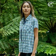 ADISI 女N66四面彈透氣速乾短袖格紋襯衫AL2311067 (S-2XL)|防曬 抗UV 排汗 快乾 彈性 四向彈 L 藍灰格