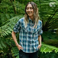 ADISI 女N66四面彈透氣速乾長袖格紋襯衫AL2311068 (S-2XL)|防曬 抗UV 排汗 快乾 彈性 四向彈 S 迷霧藍綠格
