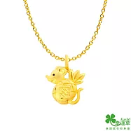 幸運草金飾 旺來鼠黃金墜子 送玫瑰鋼項鍊