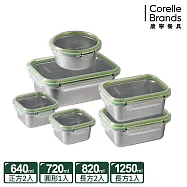 【美國康寧】Snapware Eco Simple 可微波304不鏽鋼保鮮盒6件組-F02
