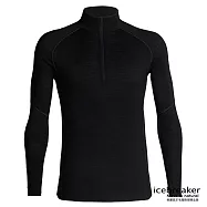 【紐西蘭icebreaker】男 ZONE 網眼透氣半開襟長袖上衣-BF150-#美麗諾羊毛#登山運動#排汗衣- L 黑
