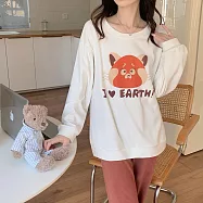 【Wonderland】俏皮小狐狸長袖兩件套女睡衣褲家居服 L 白色