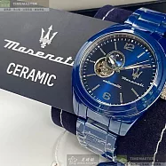 MASERATI瑪莎拉蒂精品錶,編號：R8823150002,46mm圓形寶藍陶瓷錶殼寶藍色錶盤陶瓷寶藍錶帶