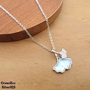 獨特美麗幻彩月光玻銀杏葉鑲鑽999足銀純銀項鍊 (外鍍專櫃級正白K.女用短鍊)