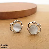 古典優雅浮雲貓眼石S925純銀耳環 (外鍍專櫃級正白K.貼耳耳環)