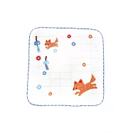 【Peter & Andy】純棉100% MIT設計製造::童趣小方巾-狐狸捉迷藏 藍