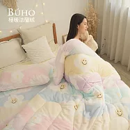 《BUHO》極柔暖法蘭絨雙人兩用毯被+單人床包三件組 《花糖咬一口》