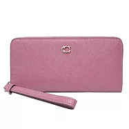 COACH 素面防刮皮革拉鍊長夾-紫粉