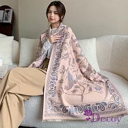 【Decoy】青鳥雕花*空調加大短流蘇披肩圍巾/米藍