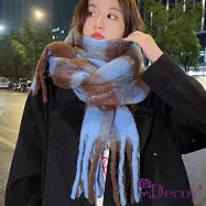 【Decoy】大格紋流蘇*海馬毛絨加厚保暖圍巾/藍