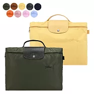 LONGCHAMP LE PLIAGE GREEN系列刺繡再生尼龍摺疊公事包(小) 小麥黃