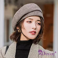 【Decoy】千鳥小格紋*復古韓風八角貝雷帽/ 咖啡