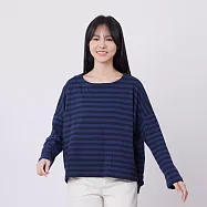 好我_Karen船型領柔軟條紋長袖上衣 藍
