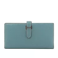 HERMES 愛瑪仕 blue jean H logo 山羊皮二折長夾_展示品 (藍色)