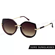 【SUNS】韓版切邊幾何圓框墨鏡 輕量金屬框太陽眼鏡 大框顯小臉 抗UV400 S892 可可茶
