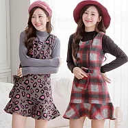 【Wonderland】俏麗玩味背心洋裝(2件組) M 豹紋格紋