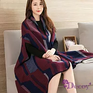 【Decoy】高貴女伶*仿羊絨斗篷式披肩圍巾/拼接暗紅