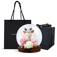 O’Pretty 歐沛媞 一鹿相伴 永生花衷心感謝玻璃罩附氛圍燈+禮盒(15.4X15.4X15.8cm)