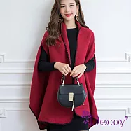 【Decoy】高貴女伶*仿羊絨斗篷式披肩圍巾/純色紅