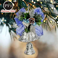摩達客-台製聖誕藍銀系松果禮物盒3吋三花鐘精緻吊飾-台灣設計工藝