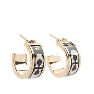 COACH CC Logo 琺瑯及玻璃水鑽環狀耳環 (金色/黑色)