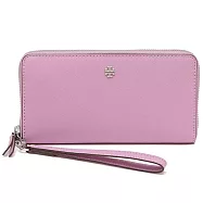 TORY BURCH 防刮皮革拉鍊長夾-粉紫