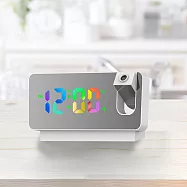 LED鏡面投影電子鐘/鬧鐘/時鐘(聲控/氣溫/鬧鐘/療癒小物/生日禮物/聖誕禮物/交換禮物) 白殼彩屏