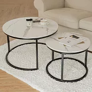 【H&R安室家】雙層大理石圓型茶几/矮桌-白TBF42