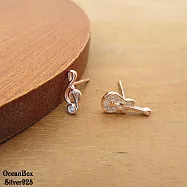 搖滾時尚不對稱躍動音符吉他鋯石925純銀玫瑰金耳環.貼耳耳環