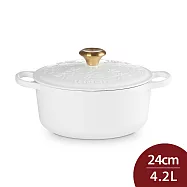 Le Creuset 歡樂耶誕系列 典藏圓形鑄鐵鍋 24cm 4.2L 棉花白 金頭 法國製 湯鍋 燉鍋 (電磁爐 IH爐可用)