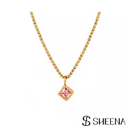 【SHEENA】立體方塊鋯石項鍊 - 粉