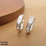 閃亮直向切割長方形水晶鋯石圈圈針式易扣925純銀耳環 (外鍍專櫃級正白K.圈圈耳環)