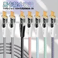 CITY BOSS馬卡龍 Type-C to Type-C 100W小夜燈充電傳輸線-300cm 灰色