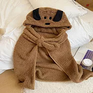 丹丹有品 卡通造型保暖披肩毯 深咖大耳狗
