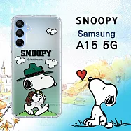 史努比/SNOOPY 正版授權 三星 Samsung Galaxy A15 5G 漸層彩繪空壓手機殼 (郊遊)