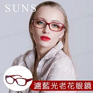 MIT抗紫外線濾藍光老花眼鏡 鑲鑽經典紅框 高硬度耐磨鏡片 配戴無暈眩感 100度
