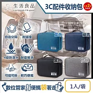 (任選2袋超值組)生活良品-韓版3C配件耐磨防潑水耐碰撞大容量多功能可調式分隔收納包1入/袋(耐衝擊彈性隔層旅行分類拉鍊袋) 黑色*1袋+藏青*1袋