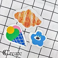 【CC家居】水彩繪造型壓縮木漿棉3入組(洗碗海棉/菜瓜布/可吊掛) 藍眼花花+可頌+冰淇淋