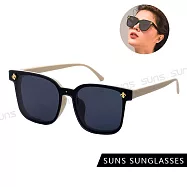 【SUNS】時尚切邊無框墨鏡 名媛款個性方框墨鏡 高質感金屬框 抗UV400 S512 米框灰片
