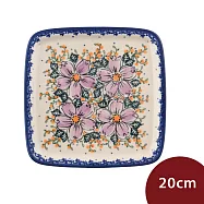 波蘭陶 粉紫私語系列 正方形淺盤 20cm 波蘭手工製