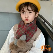 【iSFun】蘇格蘭格紋*交叉球球保暖兒童圍巾/ 酒紅