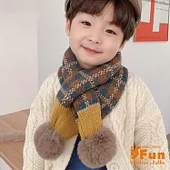 【iSFun】蘇格蘭格紋*交叉球球保暖兒童圍巾/ 藍