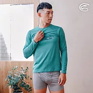 ADISI 男圓領抗靜電紗透氣快乾圖騰長袖上衣AL2321041 (S-2XL) 保暖 吸濕 速乾 輕量 柔軟 M 雙色海青