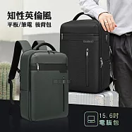 15.6吋 知性英倫風 箱式開合 防震防潑水平板筆電包 輕量商務後背包 外置充電口 紳士黑