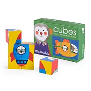 法國《Moulin Roty》 -- 立體六面拼圖積木-繽紛動物樂 ☆