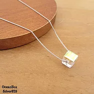 清透亮彩虹光奧地利水晶方塊925純銀項鍊 (外鍍專櫃級正白K.女用短鍊)