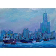 【玲廊滿藝】胡令豪-大船入港(港都藍調)29.7x41.5cm