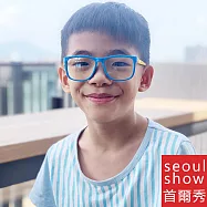 seoul show首爾秀 Q腿方形男女兒童可換近視片拼色輕盈平光眼鏡 8224 藍框黃腿