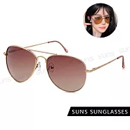 【SUNS】時尚飛行員太陽眼鏡 輕量彈性細框設計 高質感金屬框 修臉神氣 抗UV400 S026 金框漸層茶